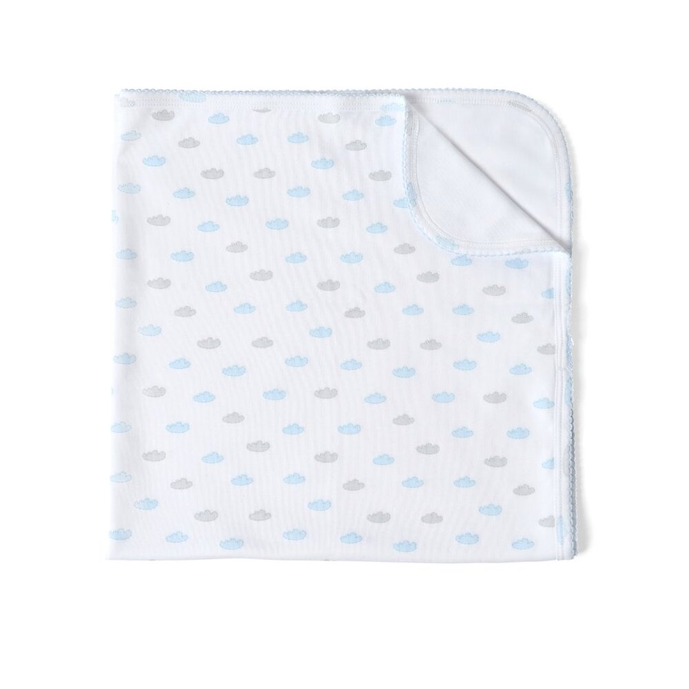 Baby Boys Pima Cotton Receiving Blanket Blue Cloud Print Newborn by Holababy NEW